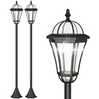 Lampa ogrodowa solarna Outsunny, zestaw 2 szt., oświetlenie ogrodowe, oświetlenie ścieżek z diodami LED, 6-8 godzin, stal nierdzewna czarna, Ø 18,5 x 129 cm wys.
