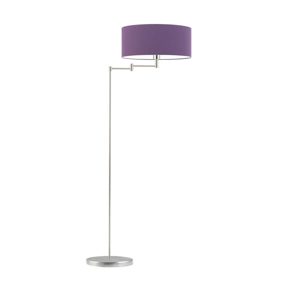 Nowoczesna lampa podłogowa do salonu z abażurem LED Cancun, fioletowa, stal szczotkowana, E27, 155x63 cm