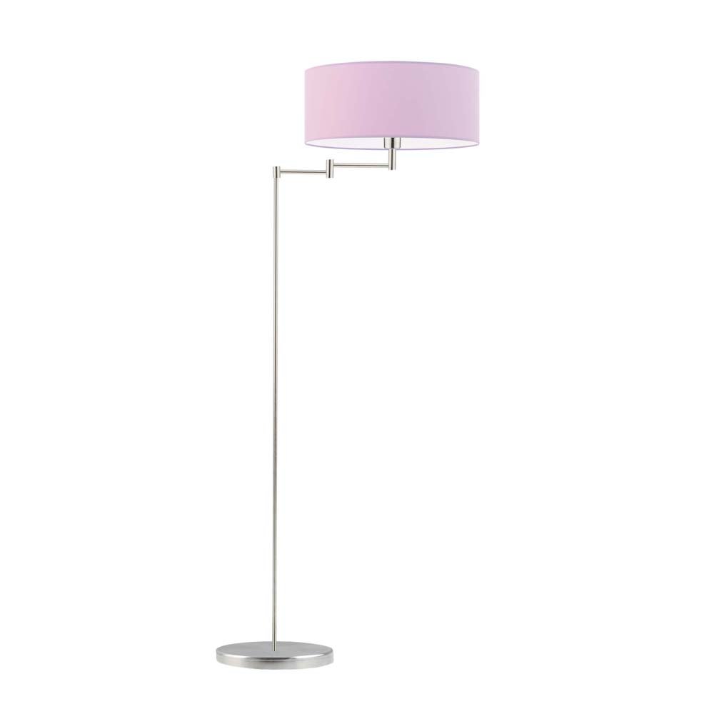 Loftowa lampa stojąca do salonu na trójnogu z regulowanym ramienie, Cancun, jasnofioletowa, stal szczotkowana, E27, 155x63 cm