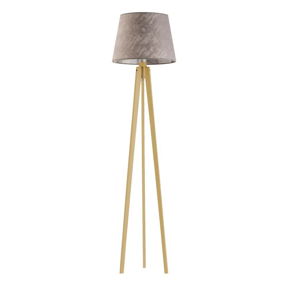 Designerska lampa podłogowa do salonu z abażurem imitującym beton Curacao, 60 W, E27, beton-dębowa, 158x40 cm