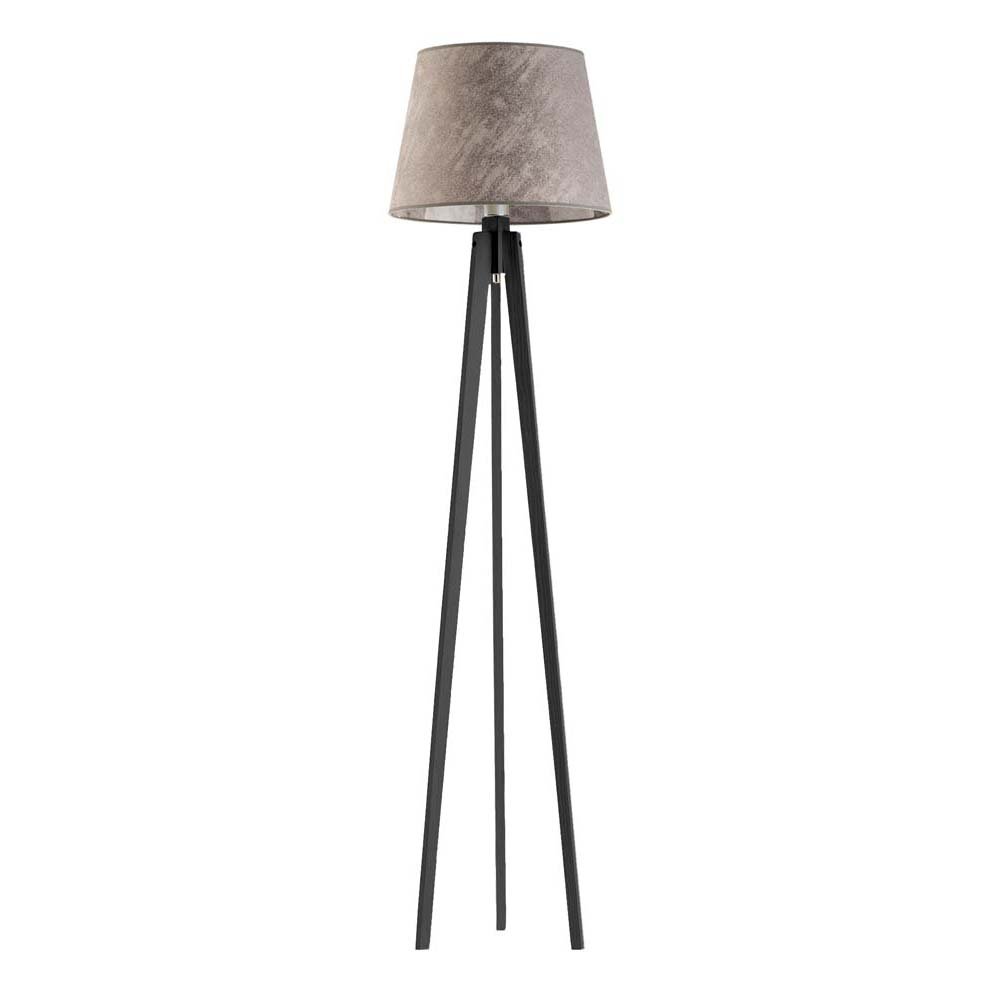 Drewniana lampa stojąca tripod do pokoju Curacao, 60 W, E27, beton-hebanowa, 158x40 cm
