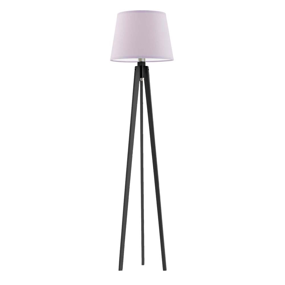 Drewniana lampa stojąca do salonu z beżowym abażurem na trójnogu Curacao, 60 W, E27, beżowo-hebanowa, 158x40 cm