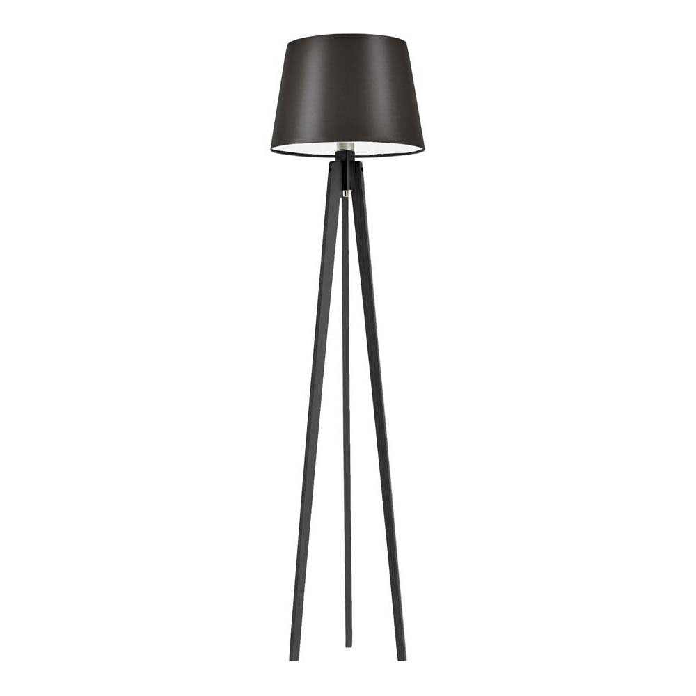 Drewniana lampa stojąca na trójnogu w klasycznej czerni LYSNE Curacao, 60 W, E27, brązowo-hebanowa, 158x40 cm