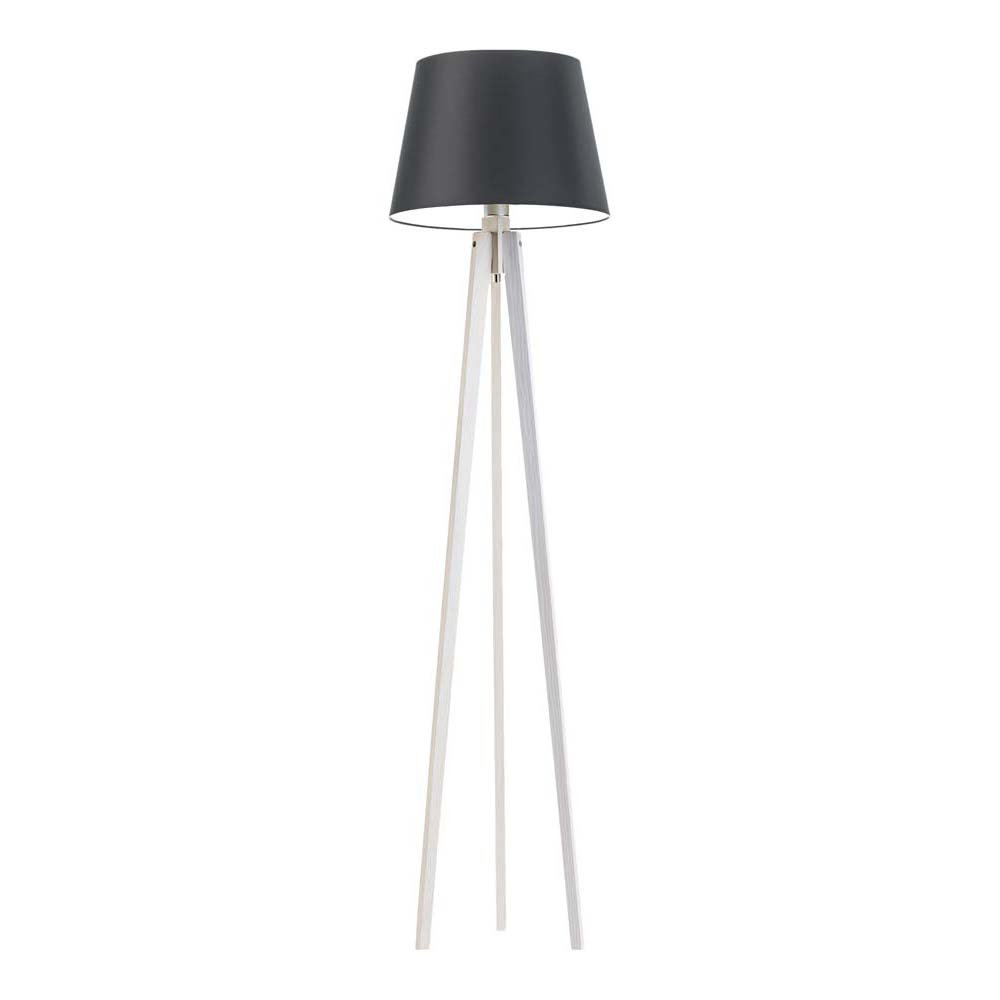 Biała lampa podłogowa do sypialni z abażurem w uniwersalnej kolorystyce Curacao, 60 W, E27, czarno-biała, 158x40 cm