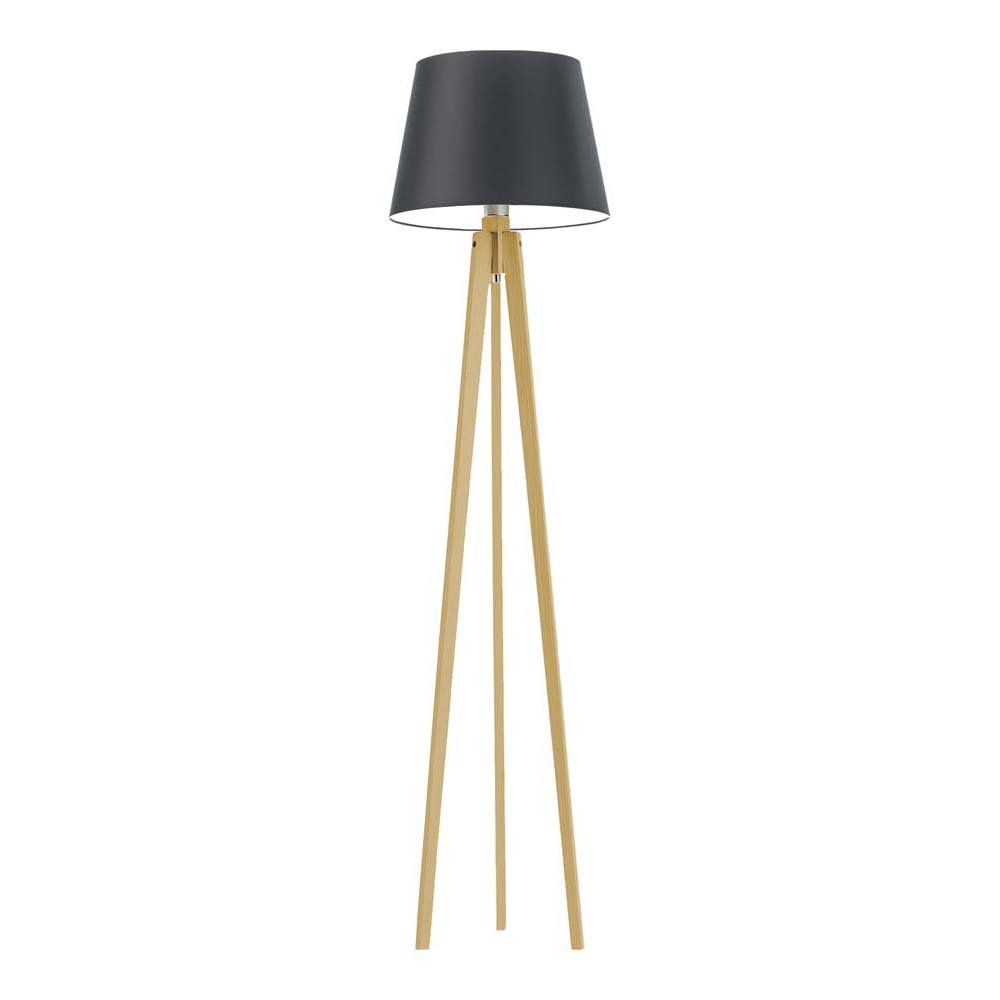 Lampa stojąca na drewnianych nogach w czarnej kolorystyce Curacao, 60 W, E27, czarno-dębowa, 158x40 cm