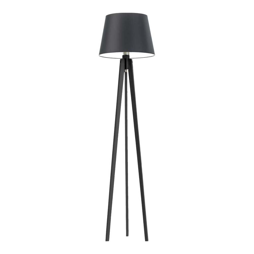 Hebanowa lampa stojąca na trójnodze z drewnianą podstawą LYSNE Curacao, 60 W, E27, czarno-hebanowa, 158x40 cm