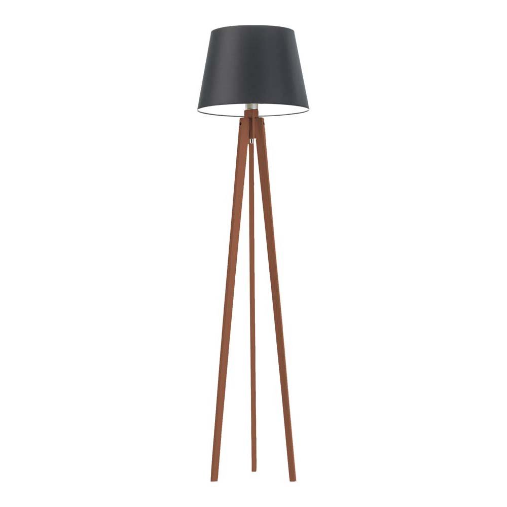 Drewniana lampa stojąca do salonu w kolorze mahoniowego drewna Curacao, 60 W, E27, czarno-mahoniowa, 158x40 cm