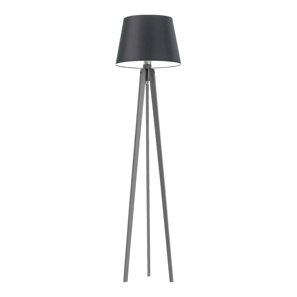 Nowoczesna lampa stojąca do salonu na drewnianych nogach Curacao, 60 W, E27, czarno-popielata, 158x40 cm