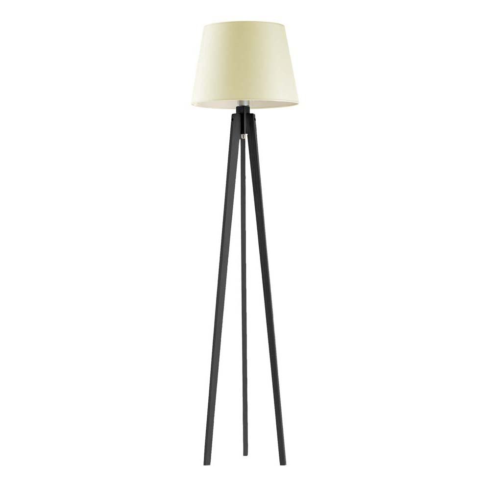Drewniana lampa podłogowa do salonu z abażurem w klasycznym kolorze ecru LYSNE Curacao, 60 W, E27, ecru-hebanowa, 158x40 cm