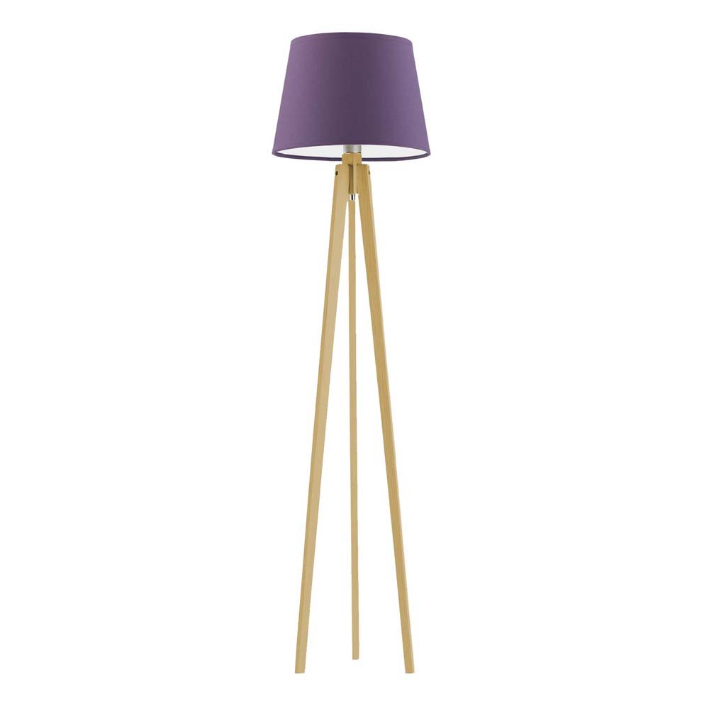 Klasyczna lampa podłogowa do salonu z abażurem LED Curacao, 60 W, E27, fioletowo-dębowa, 158x40 cm