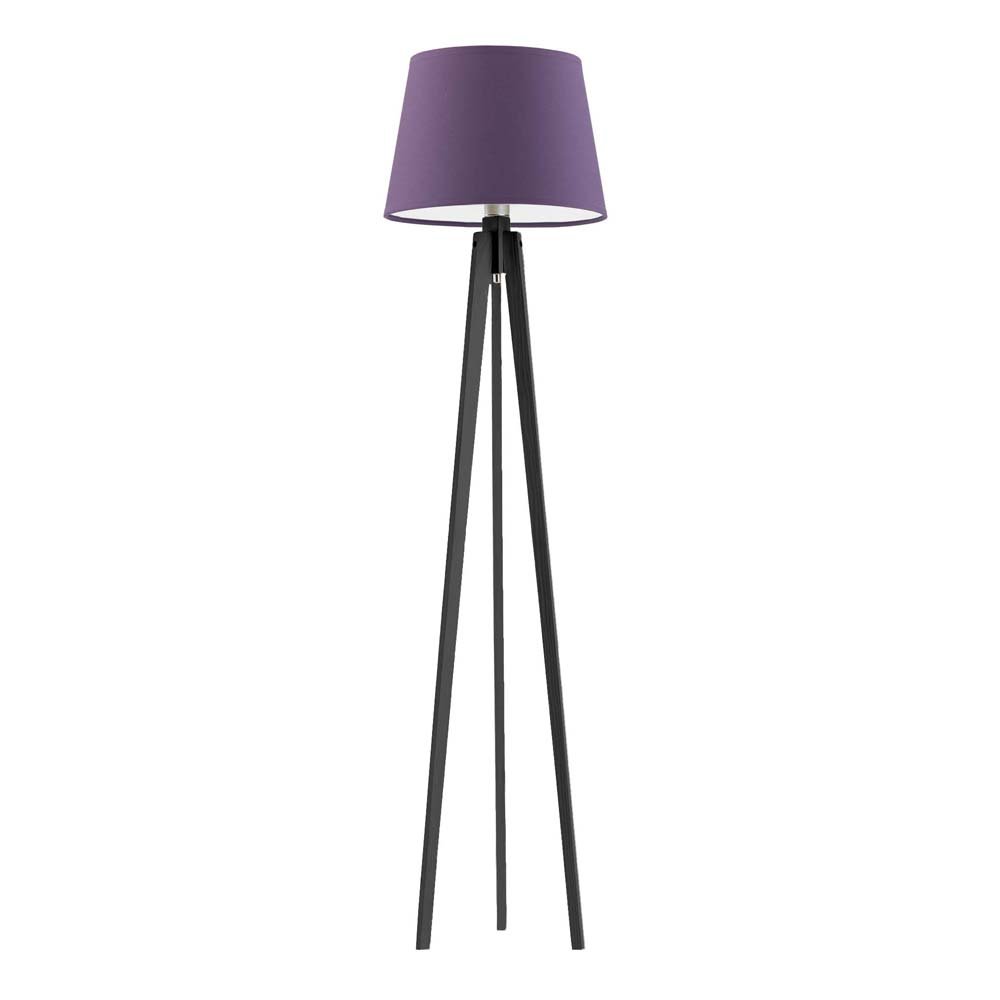 Lampa podłogowa z drewna do salonu na trójnogu w stylu nowoczesnym LYSNE Curacao, 60 W, E27, fioletowo-hebanowa, 158x40 cm