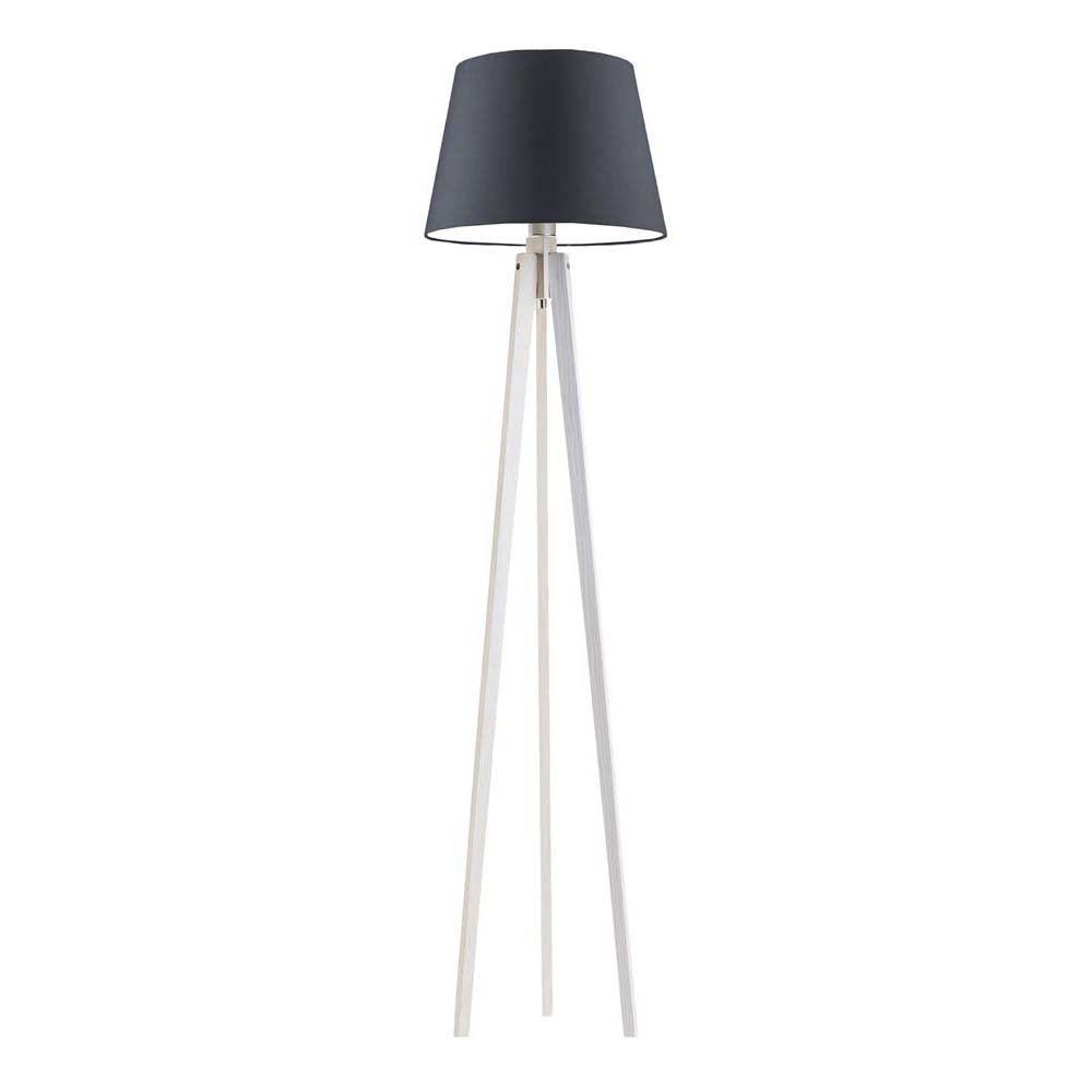 Drewniana lampa stojąca do salonu z abażurem Curacao, 60 W, E27, grafitowo-biała, 158x40 cm
