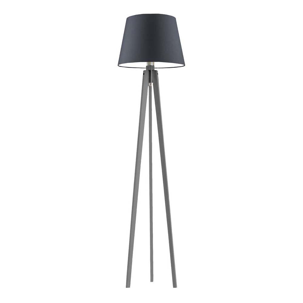 Drewniana lampa stojąca LED z grafitowym abażurem Curacao, 60 W, E27, grafitowo-popielata, 158x40 cm