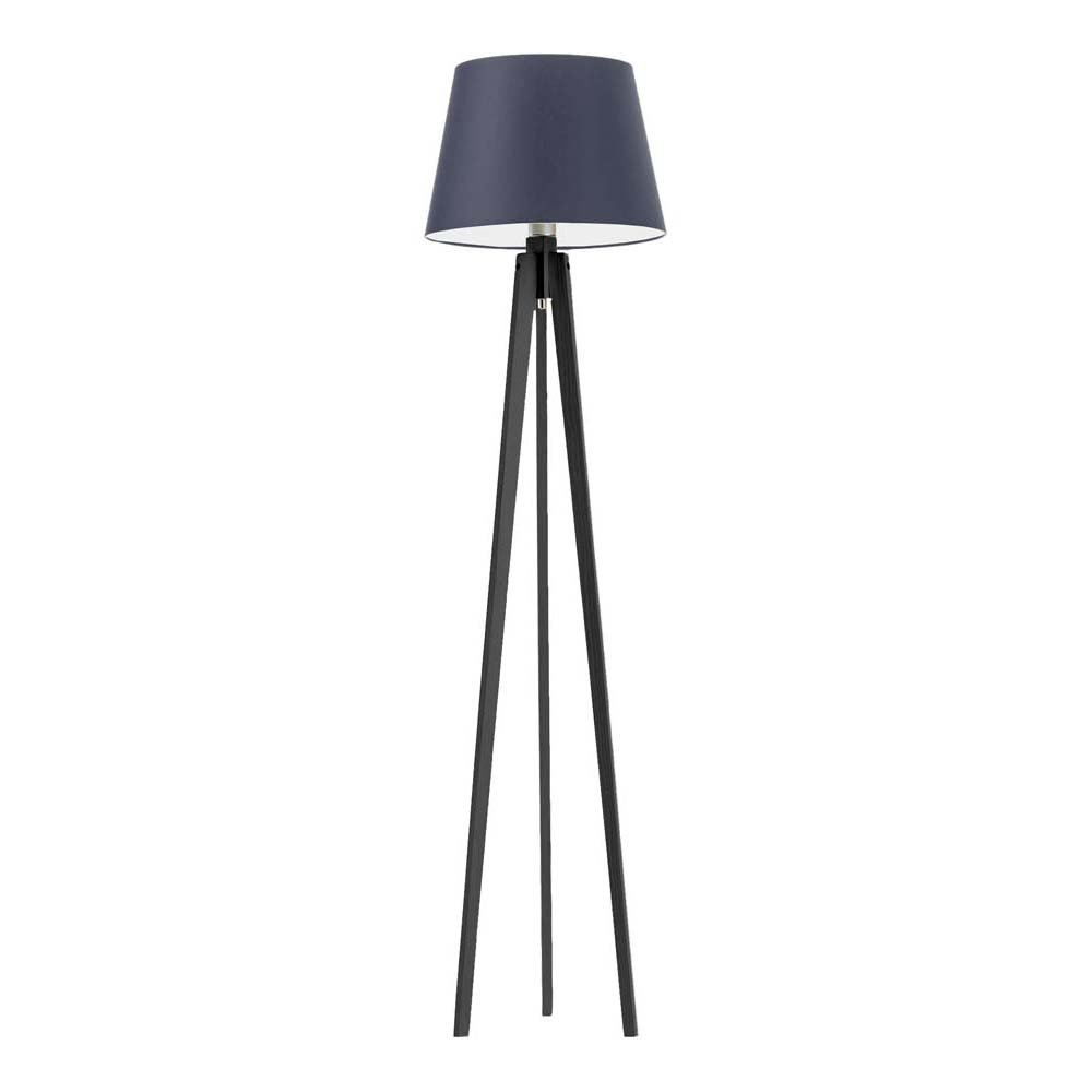 Czarna lampa stojąca do salonu z granatowym abażurem LED Curacao, 60 W, E27, granatowo-hebanowa, 158x40 cm