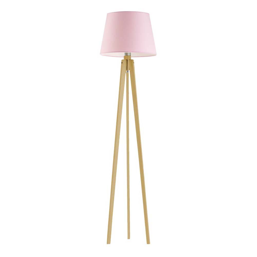 Lampa podłogowa z drewna na trójnogu z abażurem do pokoju dziecięcego LYSNE Curacao, 60 W, E27, jasnoróżowo-dębowa, 158x40 cm