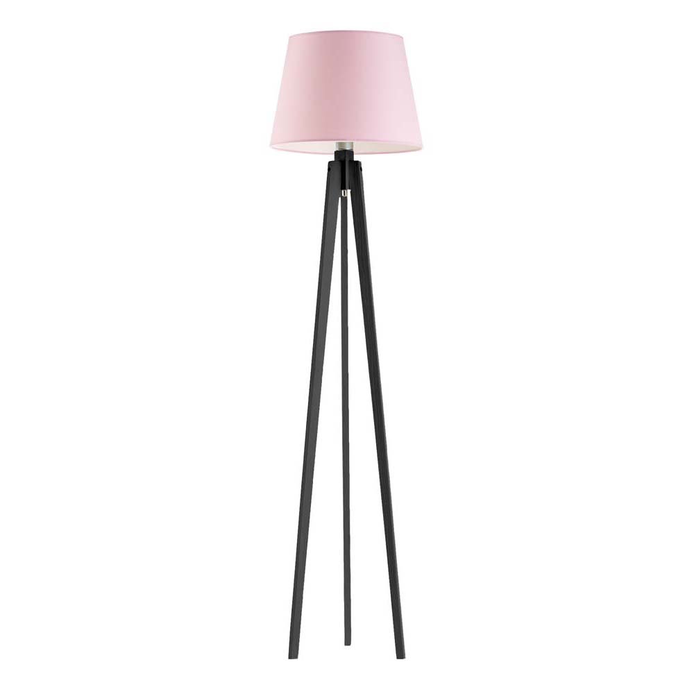 Drewniana lampa stojąca do salonu na trójnogu z abażurem do pokoju dziecięcego LYSNE Curacao, 60 W, E27, jasnoróżowo-hebanowa, 158x40 cm