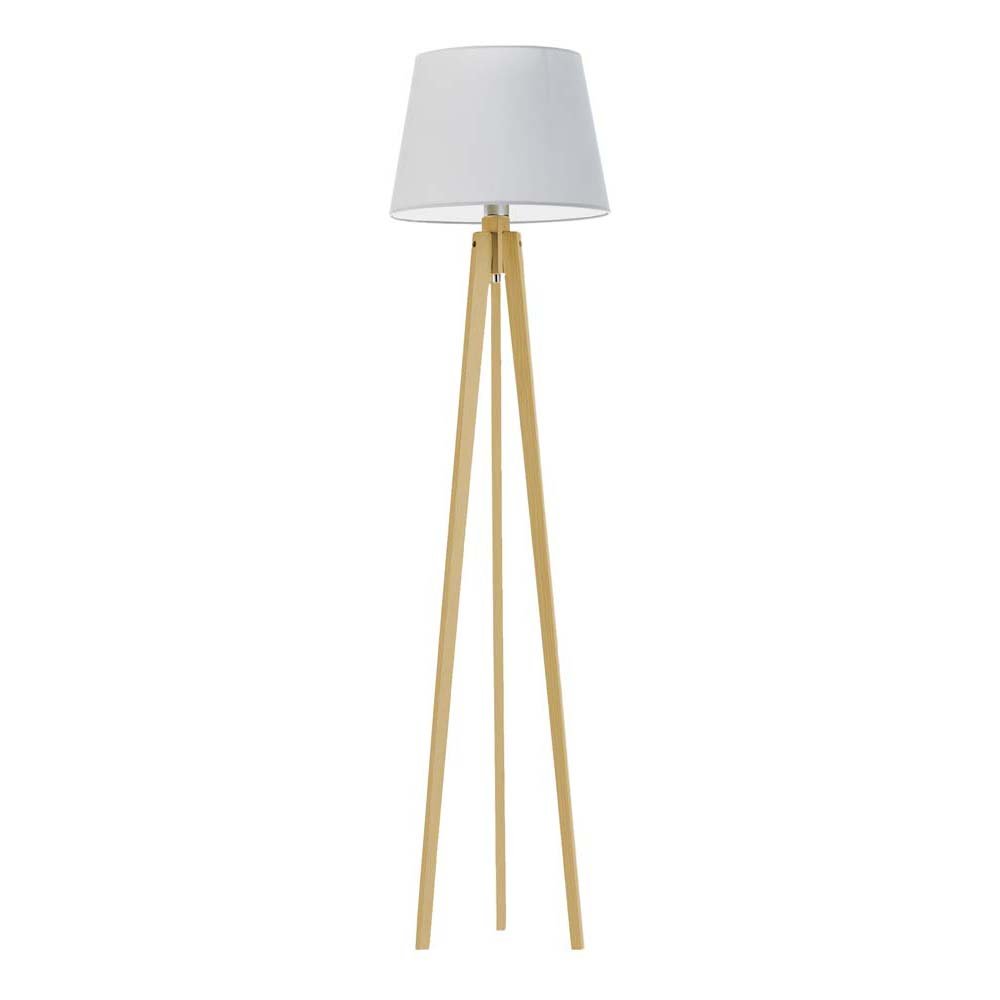 Skandynawska lampa stojąca drewniana na 3 nogach do salonu Curacao, 60 W, E27, jasnoszaro-dębowa, 158x40 cm