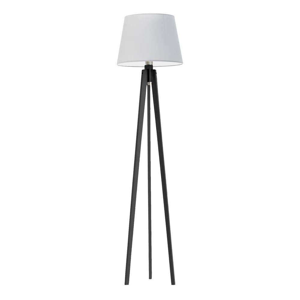 Czarna lampa podłogowa drewniana w stylu skandynawskim Curacao, 60 W, E27, jasnoszaro-hebanowa, 158x40 cm