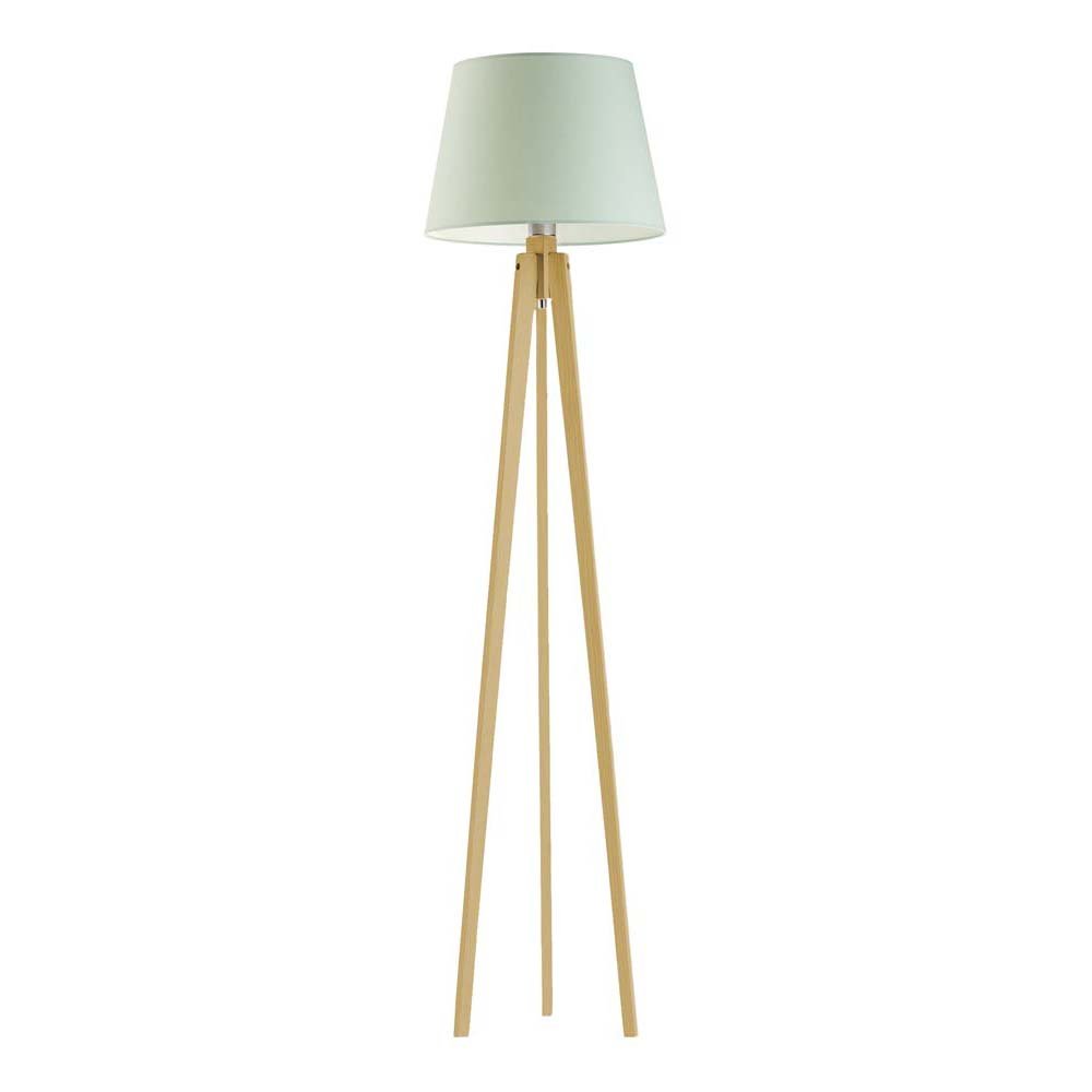 Drewniana lampa stojąca do salonu z miętowym abażurem do salonu LED Curacao, 60 W, E27, miętowo-dębowa, 158x40 cm