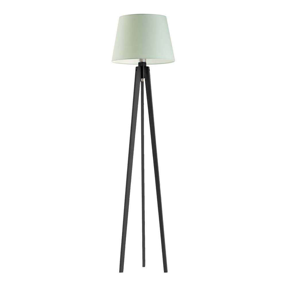 Drewniana lampa podłogowa na trzech nogach z abażurem LYSNE Curacao, 60 W, E27, miętowo-hebanowa, 158x40 cm