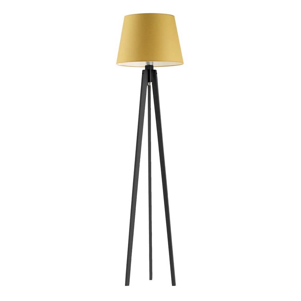 Lampa podłogowa na trójnogu drewniana z włącznikiem nożnym LYSNE Curacao, 60 W, E27, musztardowo-hebanowa, 158x40 cm