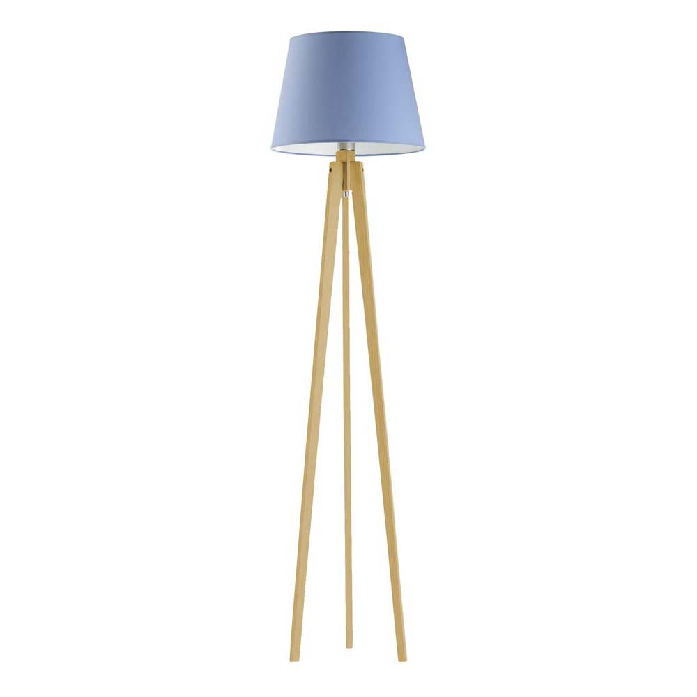 Nowoczesna lampa podłogowa z abażurem do sypialni na drewnianych nogach Curacao, 60 W, E27, niebiesko-dębowa, 158x40 cm