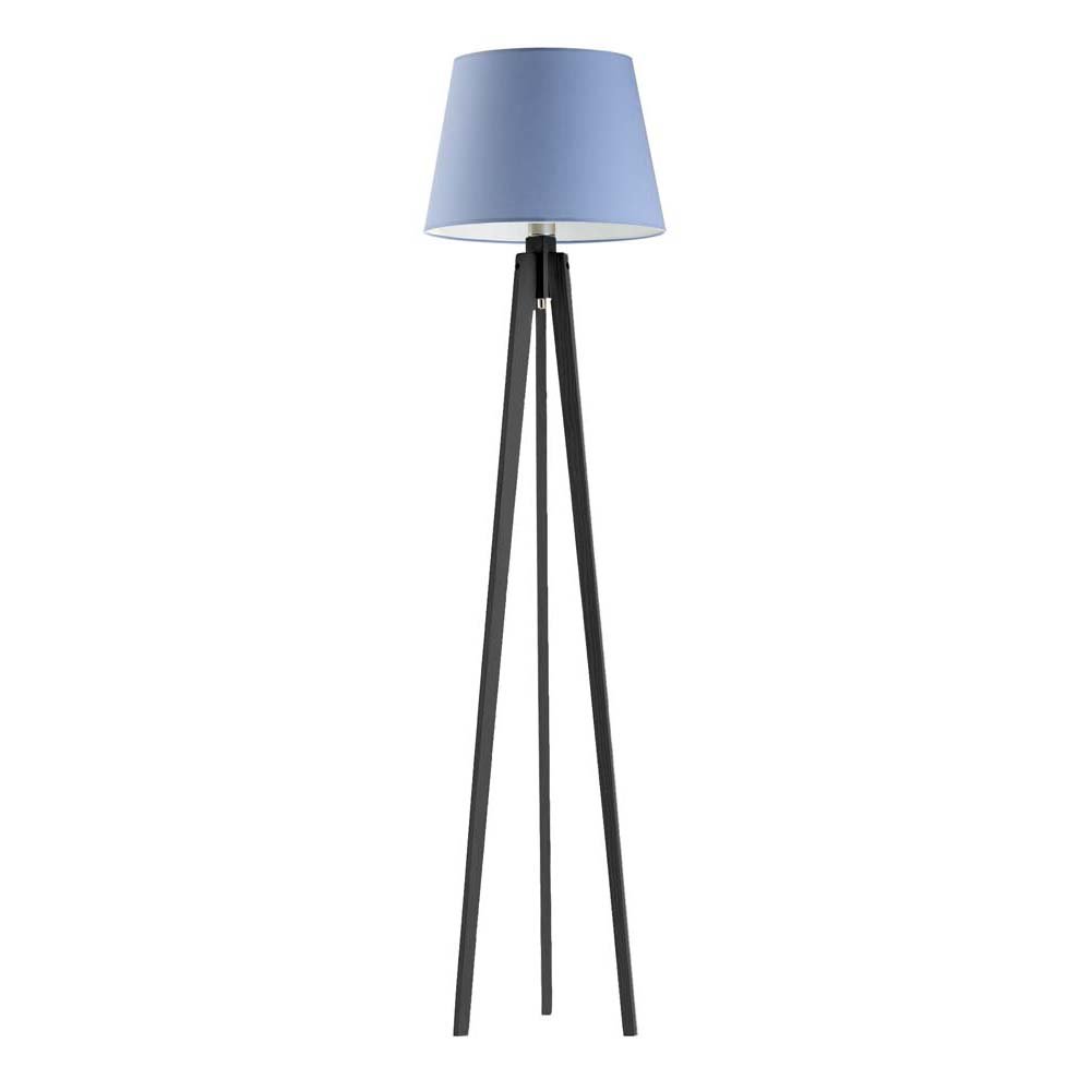 Lampa podłogowa do salonu z drewnianą podstawą i włącznikiem nożnym Curacao, 60 W, E27, niebiesko-hebanowa, 158x40 cm