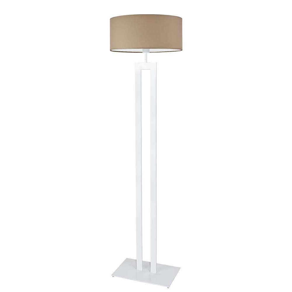 Modna lampa podłogowa do salonu z cylindrycznym, beżowym abażurem Kalifornia, 60 W, E27, beżowo-biała, 161x40 cm