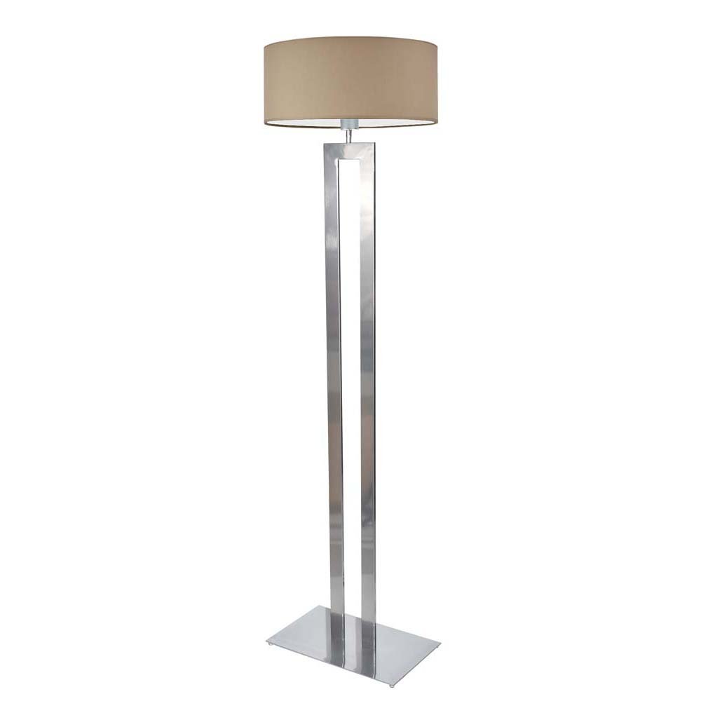 Srebrna lampa podłogowa do sypialni z abażurem LED Kalifornia, 60 W, E27, beżowo-srebrna, 161x40 cm