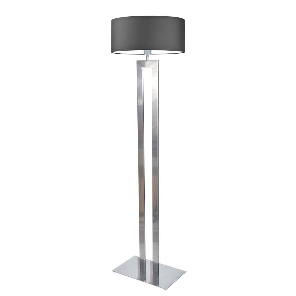 Srebrna lampa stojąca do salonu z abażurem materiałowym Kalifornia, 60 W, E27, grafitowo-srebrna, 161x40 cm