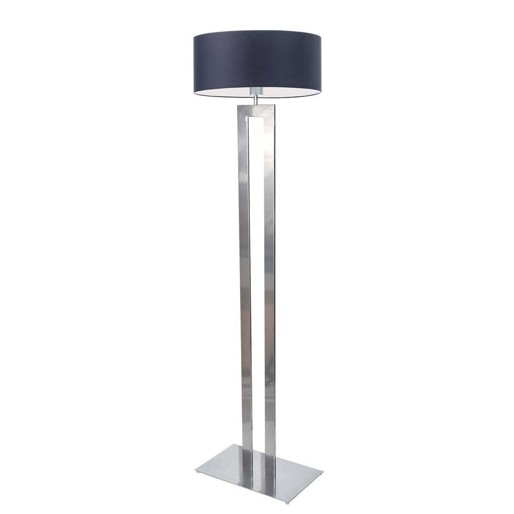 Srebrna lampa stojąca z abażurem w kolorze granatowym Kalifornia, 60 W, E27, granatowo-srebrna, 161x40 cm