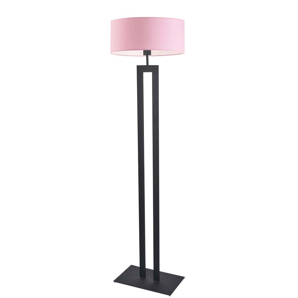 Czarna lampa stojąca do salonu z abażurem różowym do pokoju dziewczynki Kalifornia, 60 W, E27, jasnoróżowo-czarna, 161x40 cm
