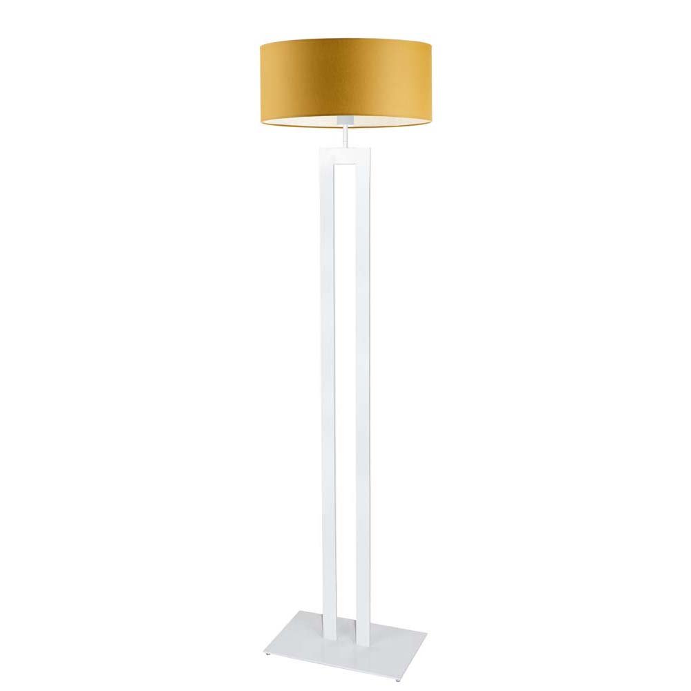 Biała lampa podłogowa do salonu z cylindrycznym abażurem w kolorze musztardowym Kalifornia, 60 W, E27, musztardowo-biała, 161x40 cm