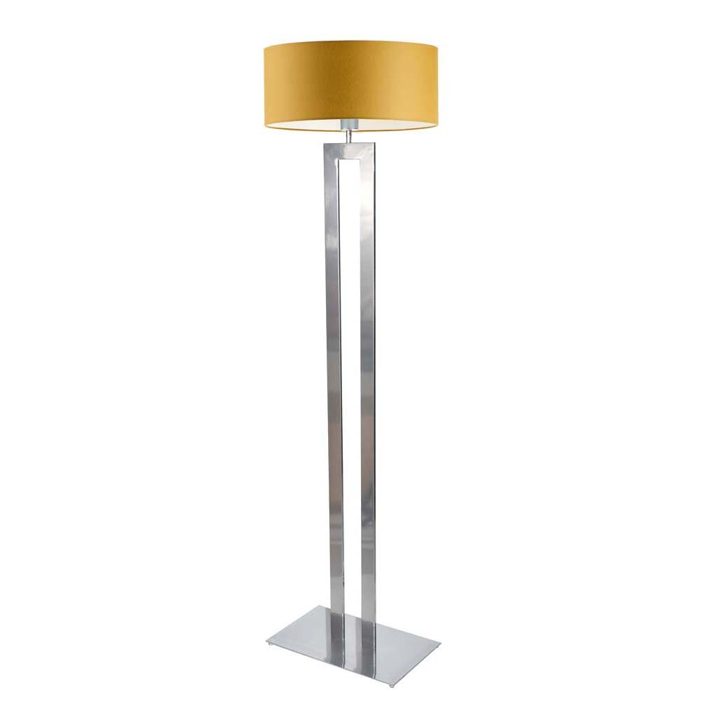 Srebrna lampa podłogowa do salonu z musztardowym abażurem Kalifornia, 60 W, E27, musztardowo-srebrna, 161x40 cm