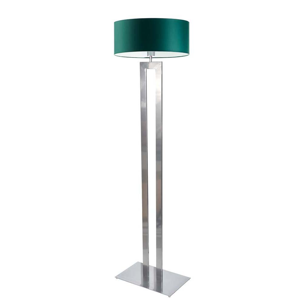 Srebrna lampa podłogowa w stylu urban jungle z abażurem w kolorze butelkowej zieleni Kalifornia, 60 W, E27, zieleń butelkowa-srebrna, 161x40 cm