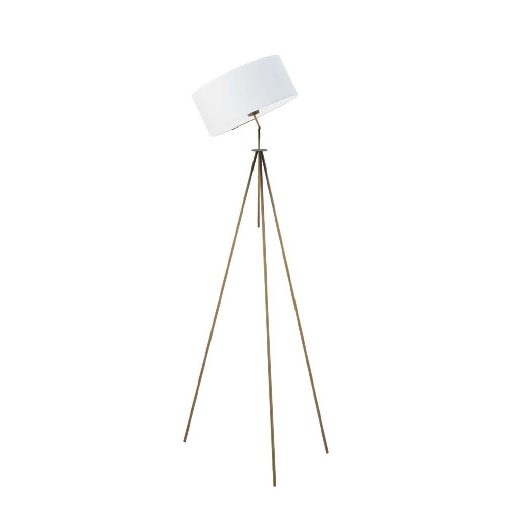 Regulowana lampa stojąca do salonu w stylu glamour Malmo, 60 W, E27, biało-złota, 145x50 cm