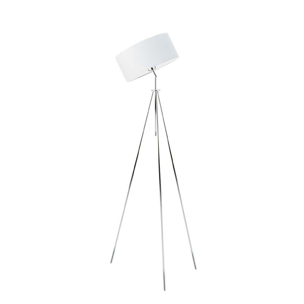 Lampa podłogowa na trójnogu z abażurem w kolorze chromu Malmo, 60 W, E27, biały-chrom, 145x50 cm