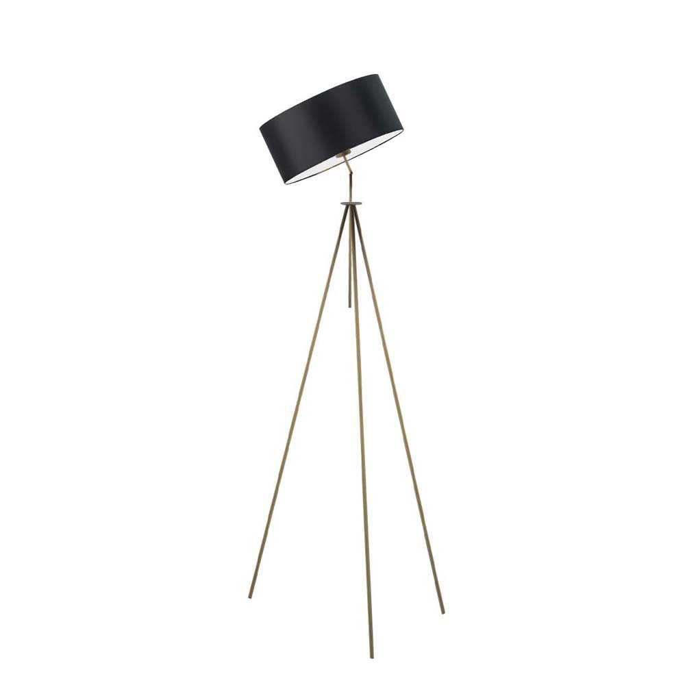 Lampa stojąca na trójnogu LED z abażurem czarnym Malmo, 60 W, E27, czarno-złota, 145x50 cm