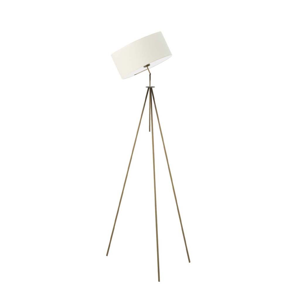 Złota lampa stojąca na trójnogu do salonu Malmo, 60 W, E27, ecru-złota, 145x50 cm