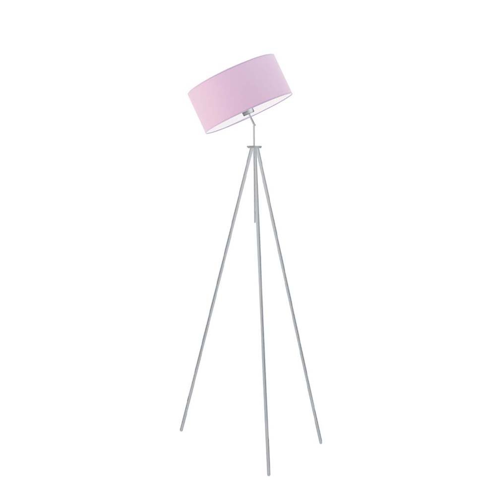Srebrna lampa podłogowa 3 nogach z pastelowym, regulowanym abażurem Malmo, 60 W, E27, jasnofioletowo-srebrna, 145x50 cm