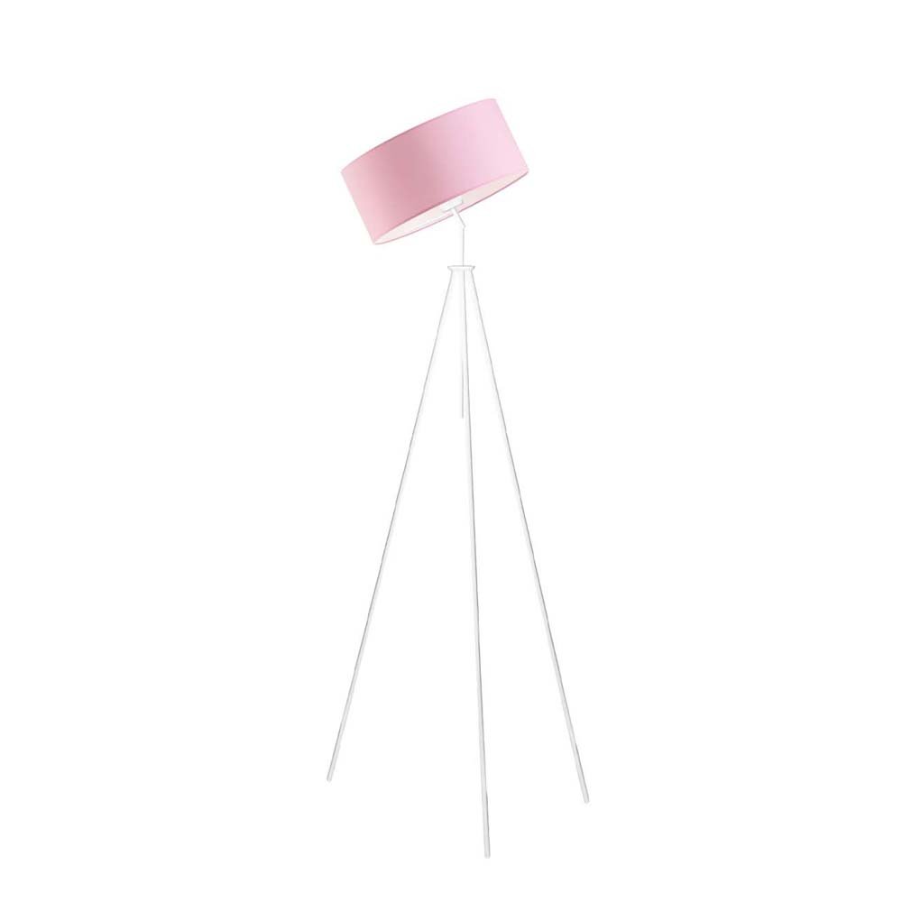 Metalowa lampa podłogowa na trójnogu do pokoju dziewczynki Malmo, 60 W, E27, jasnoróżowo-biała, 145x50 cm