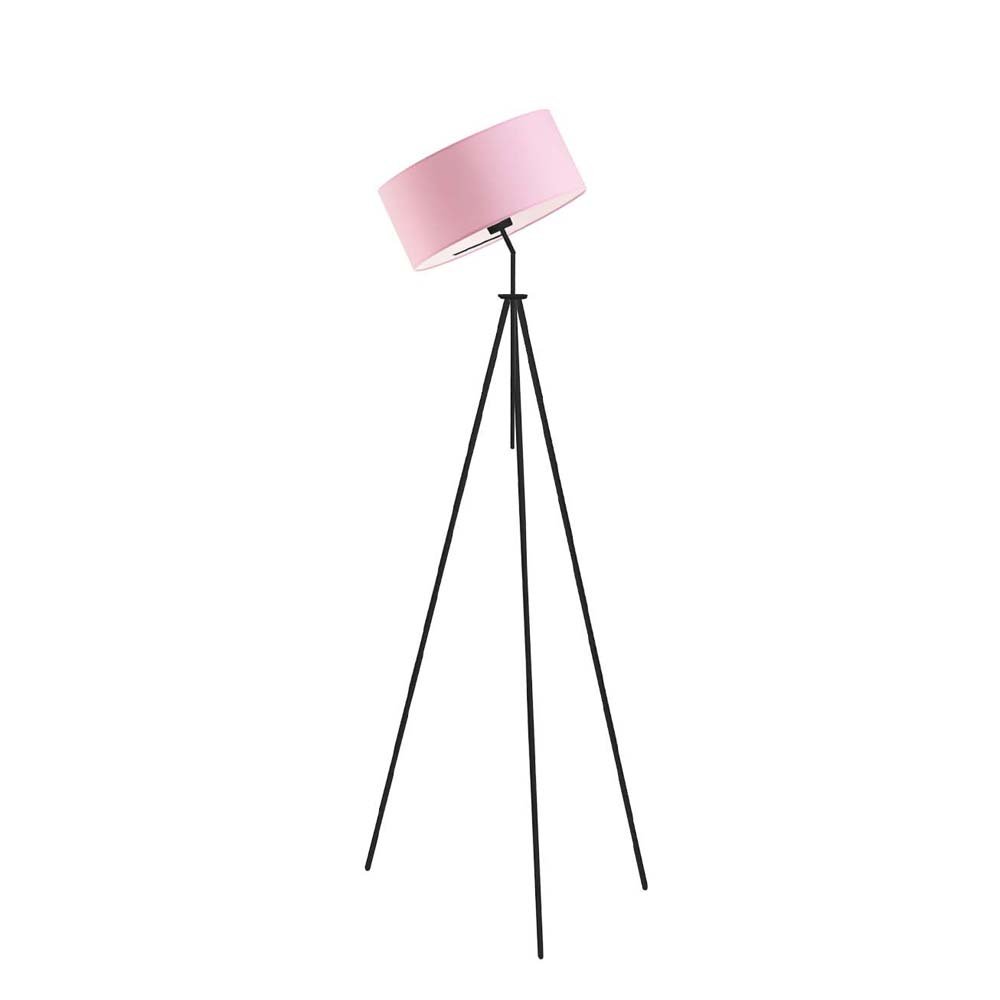 Czarna lampa stojąca do pokoju dziewczynki z pastelowym kloszem Malmo, 60 W, E27, jasnoróżowo-czarna, 145x50 cm