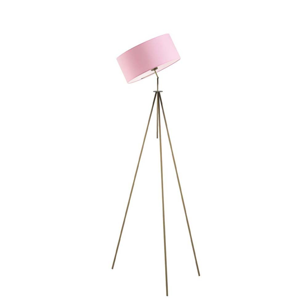 Złota lampa stojąca LED do pokoju dziewczynki z różowym abażurem Malmo, 60 W, E27, jasnoróżowo-złota, 145x50 cm