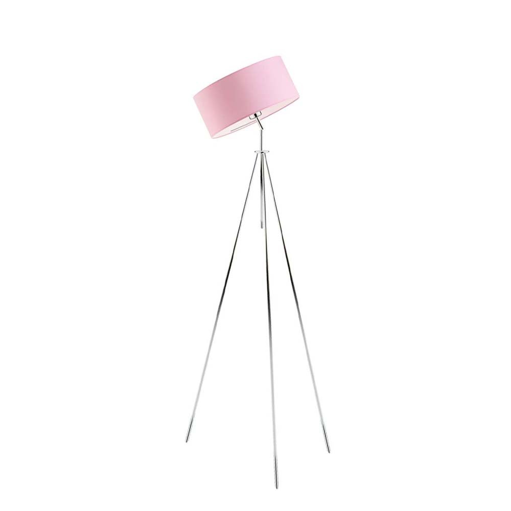 Chromowana lampa stojąca LED do salonu z abażurem Malmo, 60 W, E27, jasnróżowy-chrom, 145x50 cm