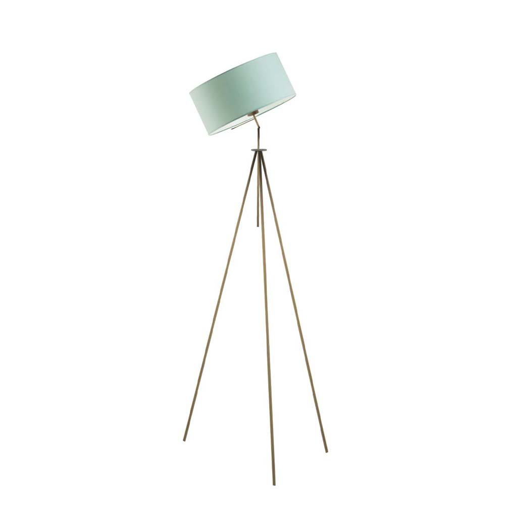Lampa podłogowa LED na trójnogu z regulowanym abażurem Malmo, 60 W, E27, miętowo-złota, 145x50 cm