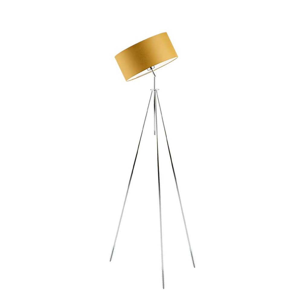 Chromowana lampa podłogowa LED do sypialni z regulacją kąta padania światła Malmo, 60 W, E27, musztardowy-chrom, 145x50 cm