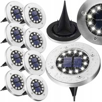 Lampa Solarna Ogrodowa 8 Dysków Lampki Led Gruntowe Dysk Czujnik Zmierzchu