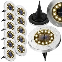 Lampa Solarna Ogrodowa Lampki Led Gruntowe Dysk Czujnik Zmierzchu 12 Dysków
