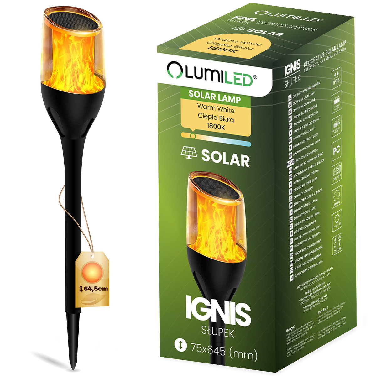 Lampa Solarna Ogrodowa LED Ogrodowa Zewnętrzna Efekt Płomienia IGNIS 64 ...