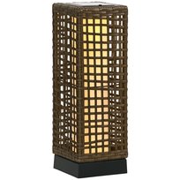 Lampa solarna Outsunny Rattan z czujnikiem światła, akumulatorowa lampa solarna LED IP44, wodoodporna, zewnętrzna lampa solarna do ogrodu, balkonu i ogrodu, 15,5 x 15,5 x 46 cm, kolor piaskowy